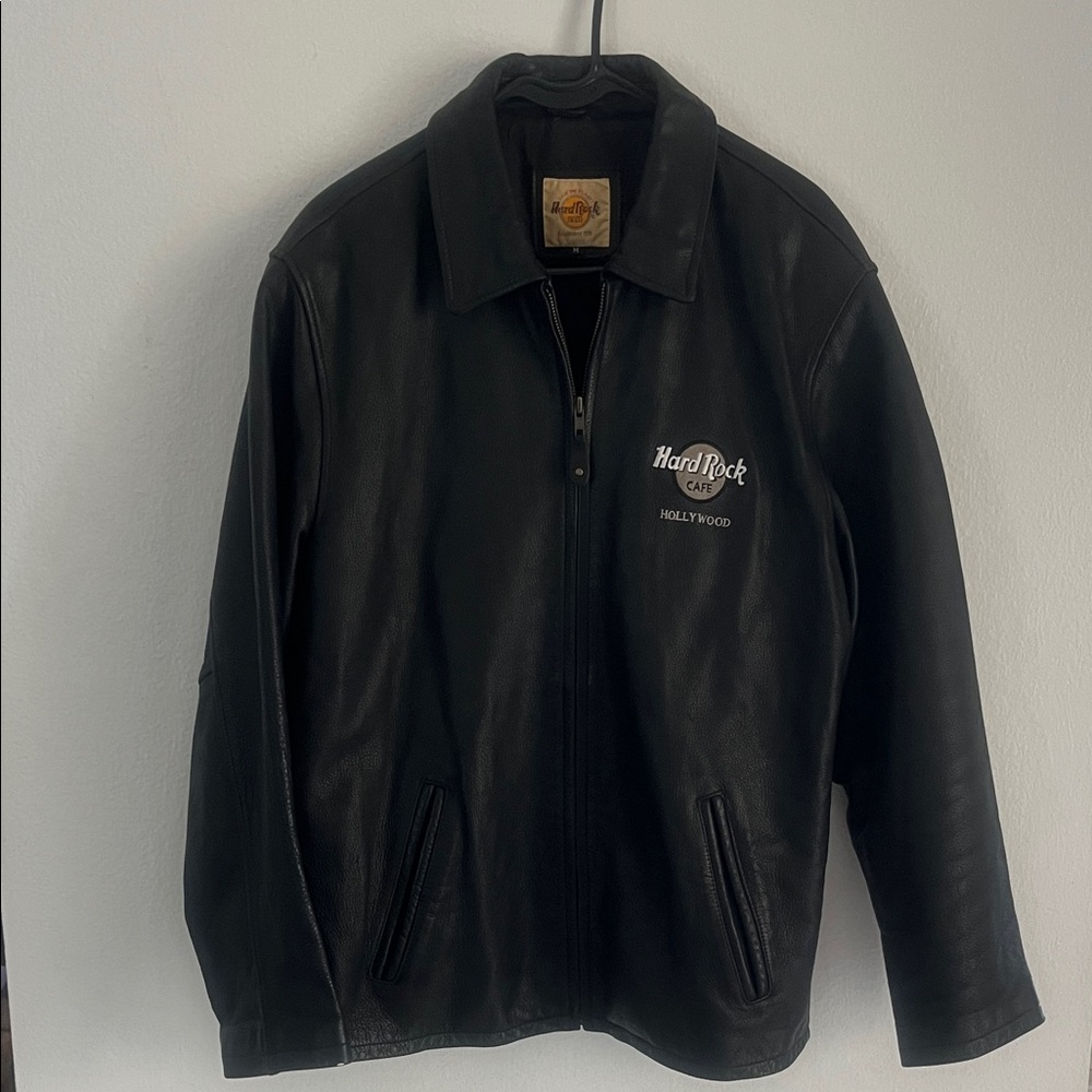 Hard Rock Cafe “Hollywood” Black Leather Jacket with White Logo